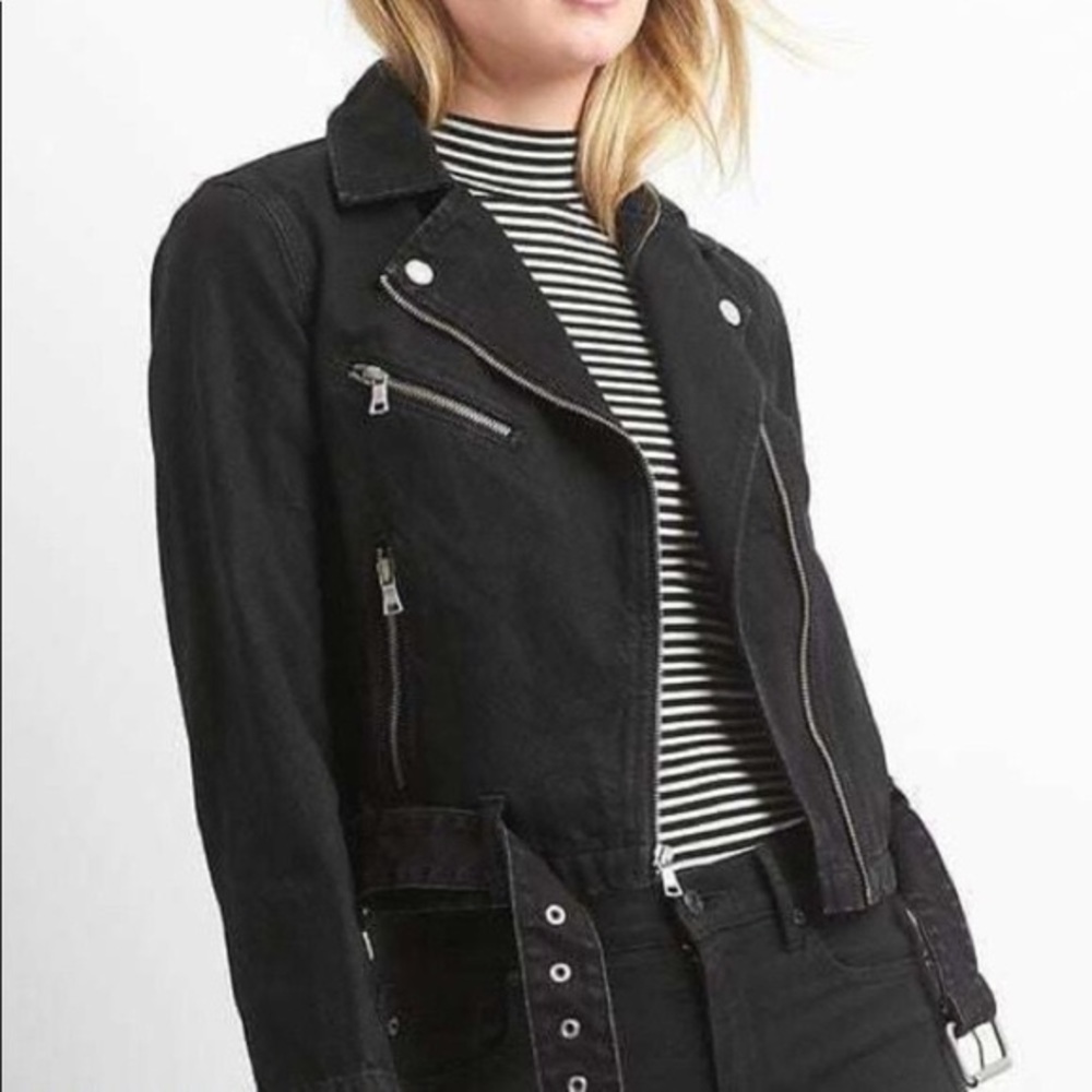 Gap 1969 black denim belted motto jacket